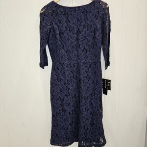 Jones New York Lace Dress Women's Size 4 Navy 3/4 Sleeve Lined Midi